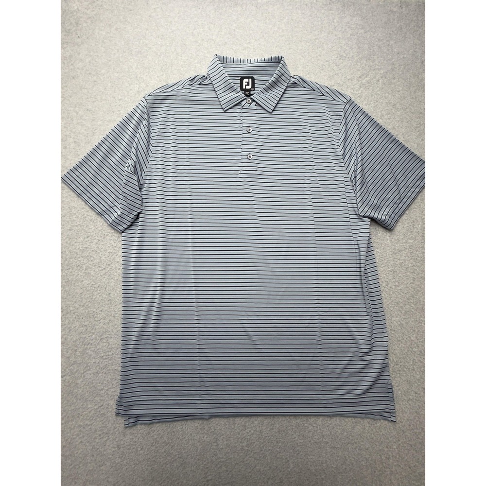 FootJoy Polo Shirt Mens XL Blue Stripe Golf Performance Stretch FJ Logo
